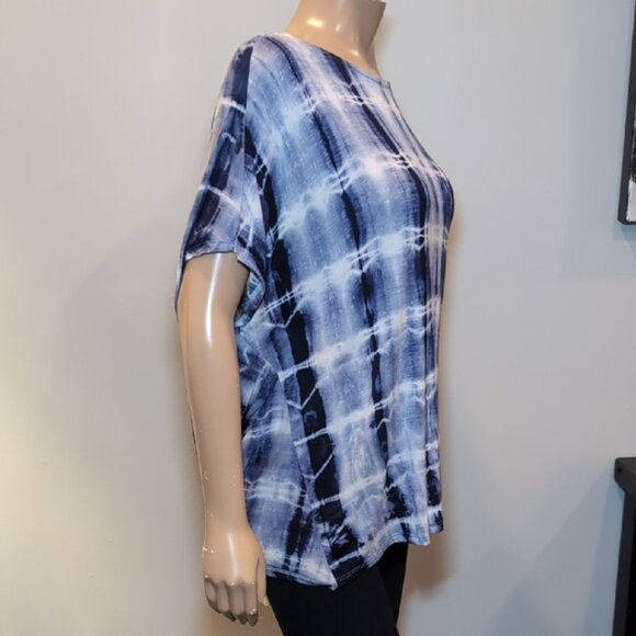 CY Fashion Blue White Tie-Dye Cuffed Sleeve Top Womens Size Large - Picture 7 of 10